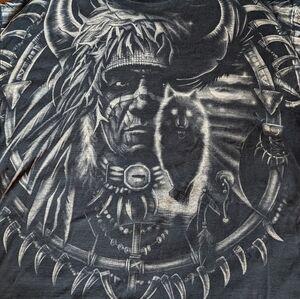 Vintage liquid blue native American wolf dream catcher T-shirt black XXL